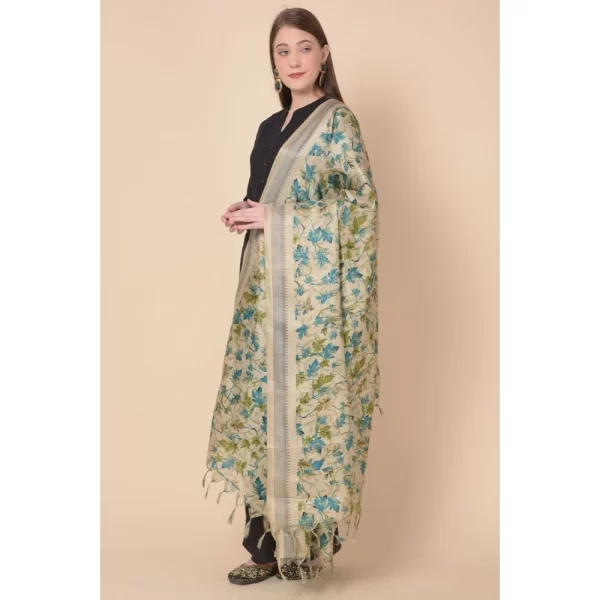 Generic Women's Art Silk Printed Dupatta (Gold, Length: 2.25 to 2.50 Mtr)