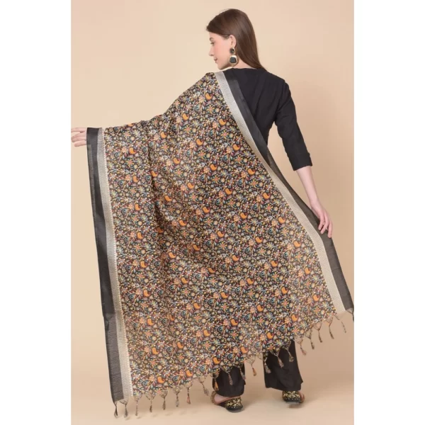 Women's Art Silk Printed Dupatta (Black, Length: 2.25 to 2.50 Mtr)