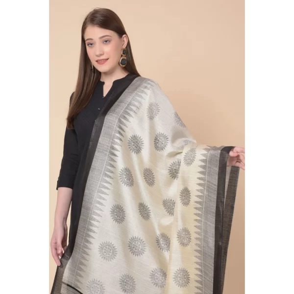 Women's Art Silk Printed Dupatta (Black, Length: 2.25 to 2.50 Mtr)