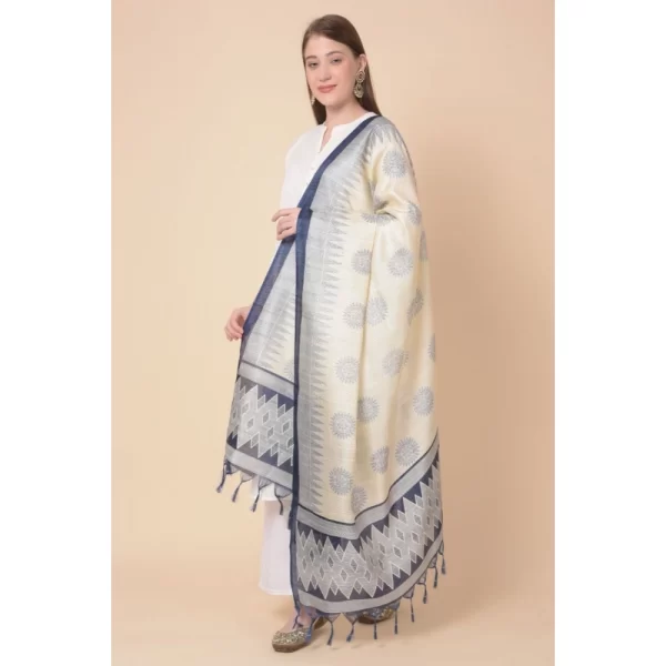 Women's Art Silk Printed Dupatta (Blue, Length: 2.25 to 2.50 Mtr)