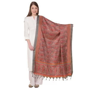 Generic Women’s Art Silk Printed Dupatta (Orange, Length: 2.25 to 2.50 Mtr)