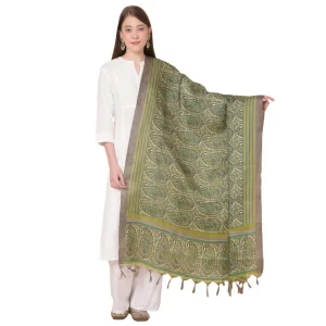 Generic Women’s Art Silk Printed Dupatta (Green, Length: 2.25 to 2.50 Mtr)