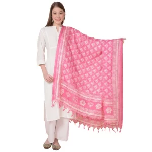 Generic Women’s Art Silk Printed Dupatta (Pink, Length: 2.25 to 2.50 Mtr)