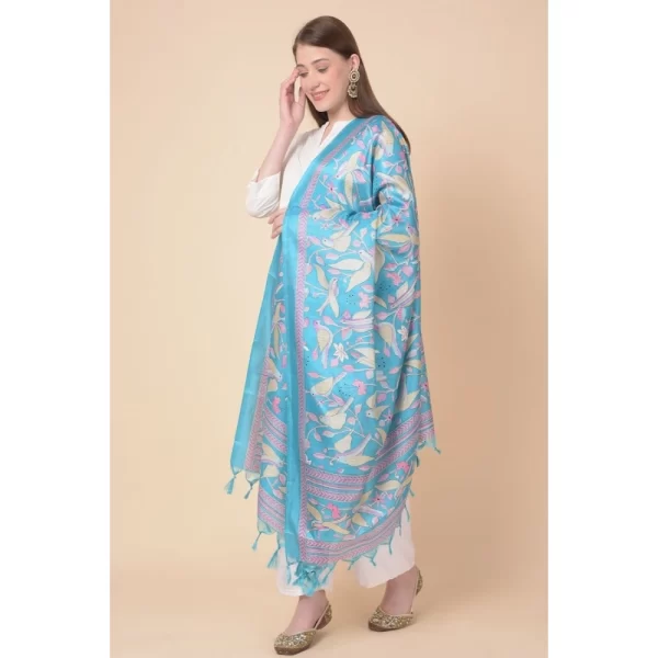 Women's Art Silk Printed Dupatta (Turquoise, Length: 2.25 to 2.50 Mtr)
