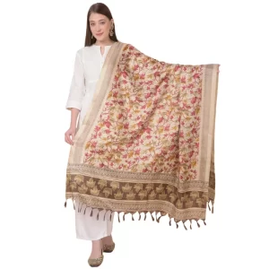 Generic Women’s Art Silk Printed Dupatta (Gold, Length: 2.25 to 2.50 Mtr)