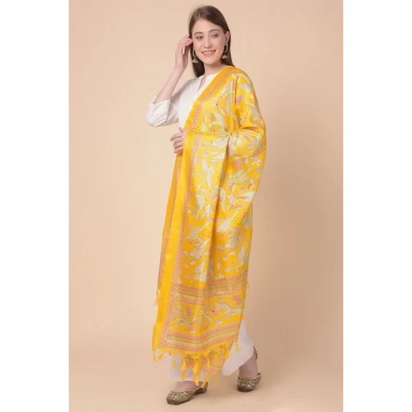 Women's Art Silk Printed Dupatta (Yellow, Length: 2.25 to 2.50 Mtr)