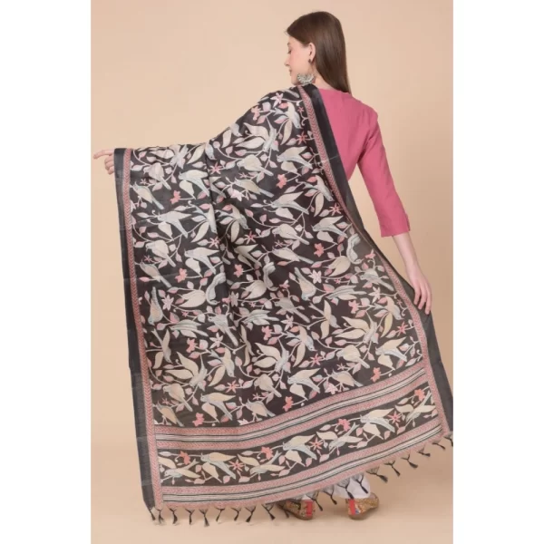Women's Art Silk Printed Dupatta (Black, Length: 2.25 to 2.50 Mtr)