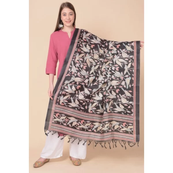 Women's Art Silk Printed Dupatta (Black, Length: 2.25 to 2.50 Mtr)