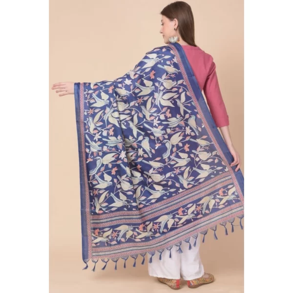 Women's Art Silk Printed Dupatta (Blue, Length: 2.25 to 2.50 Mtr)
