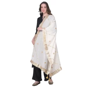 Generic Women’s Velvet Gotta Patti Dupatta (White, Length: 2.25 to 2.50 Mtr)