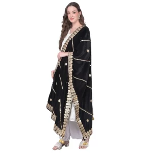 Generic Women’s Velvet Gotta Patti Dupatta (Black, Length: 2.25 to 2.50 Mtr)