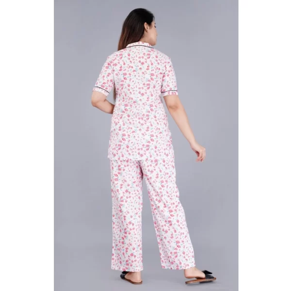 Women's Casual Half Sleeve Printed Viscose Rayon Shirt With Pyjama Pant Night Suit Set (Baby Pink)