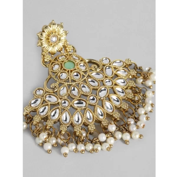 Generic Women's Rose Gold Plated Alloy Kundan Earrings & Mangtikka (White)
