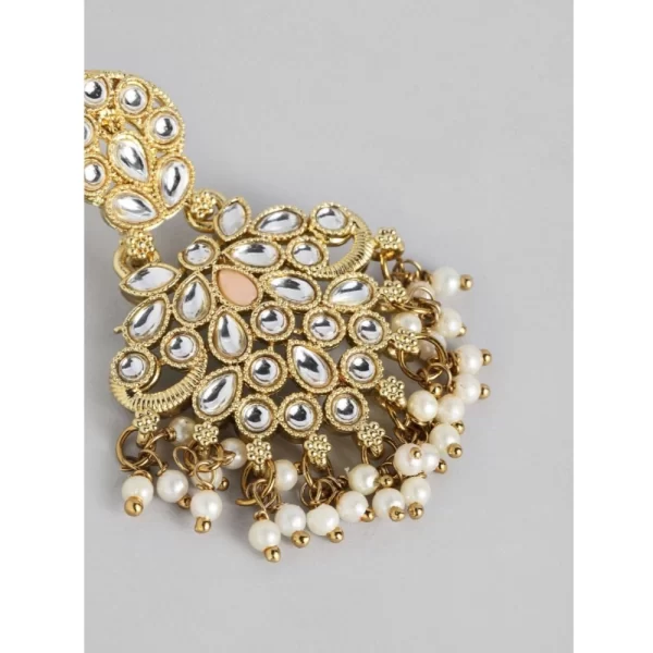 Women's Rose Gold Plated Alloy Kundan Earrings & Mangtikka (White)