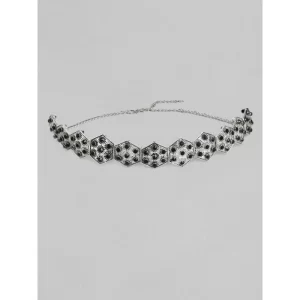 Generic Women’s Rose Gold Plated Alloy Choker (Silver & Black)