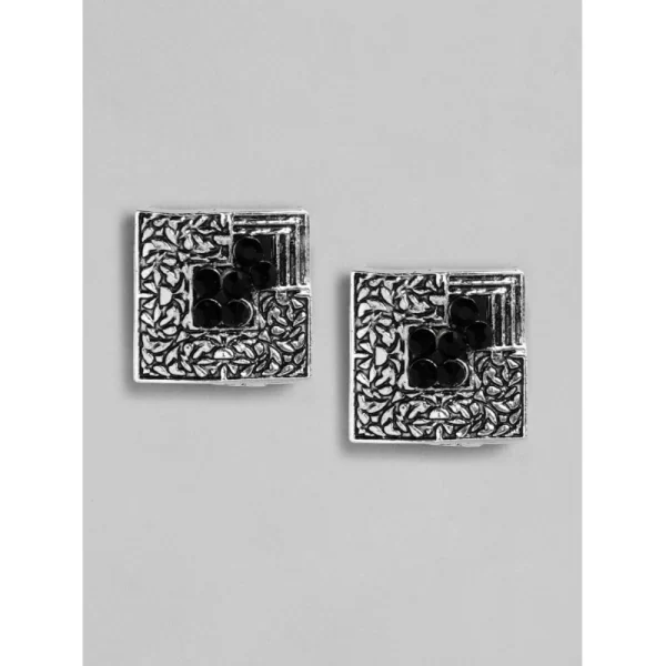 Generic Women's Rose Gold Plated Alloy Necklace & Earings Set (Silver & Black)