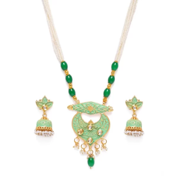 Generic Women's Rose Gold Plated Alloy Necklace & Earings Set (Green)