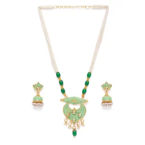Generic Women’s Rose Gold Plated Alloy Necklace & Earings Set (Green)