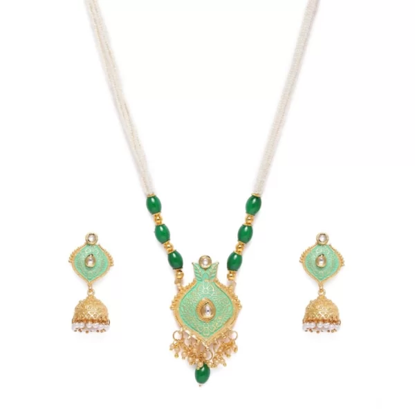 Generic Women's Rose Gold Plated Alloy Necklace & Earings Set (Green)