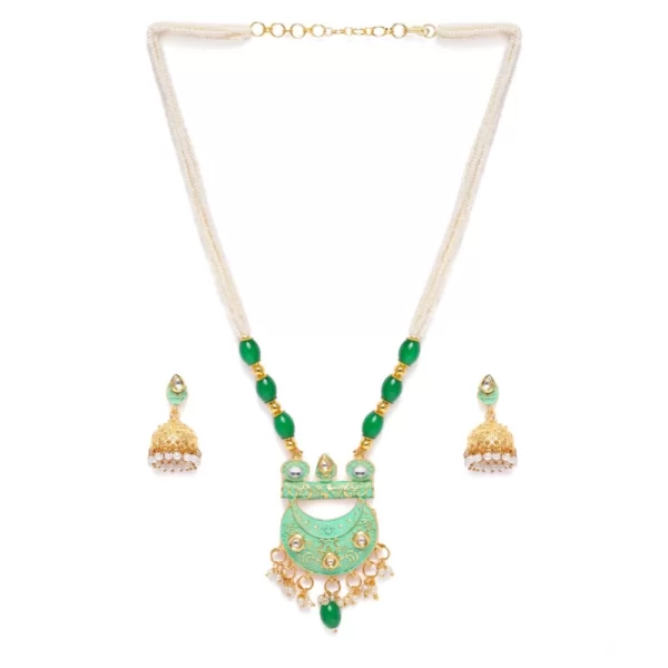 Generic Women's Rose Gold Plated Alloy Necklace & Earings Set (Green)
