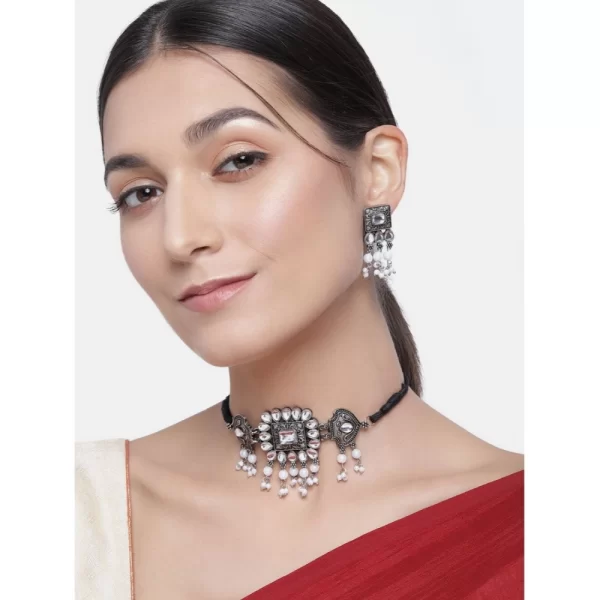 Women's Rose Gold Plated Alloy Necklace & Earings Set (Silver)