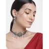 Women's Rose Gold Plated Alloy Necklace & Earings Set (Silver)