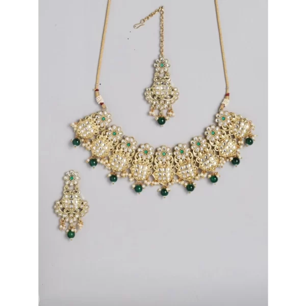Generic Women's Rose Gold Plated Alloy Necklace & Earings Set (Green)