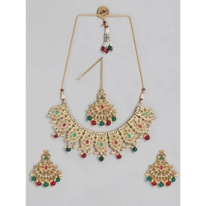 Generic Women’s Rose Gold Plated Alloy Necklace & Earings Set (Light Green)