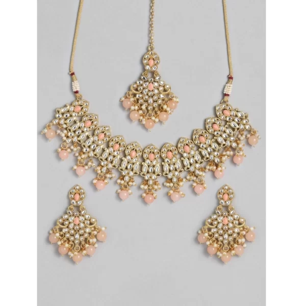 Women's Rose Gold Plated Alloy Necklace & Earings Set (Pink)