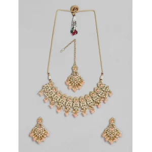 Generic Women’s Rose Gold Plated Alloy Necklace & Earings Set (Pink)