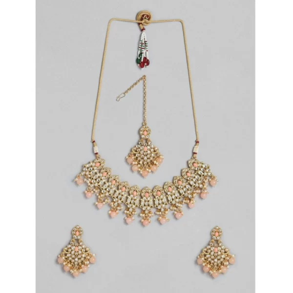 Women's Rose Gold Plated Alloy Necklace & Earings Set (Pink)