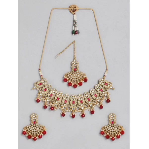Generic Women's Rose Gold Plated Alloy Necklace & Earings Set (Red)