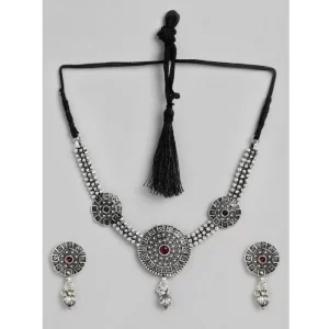 Generic Women’s Rose Gold Plated Alloy Necklace & Earings Set (Silver)