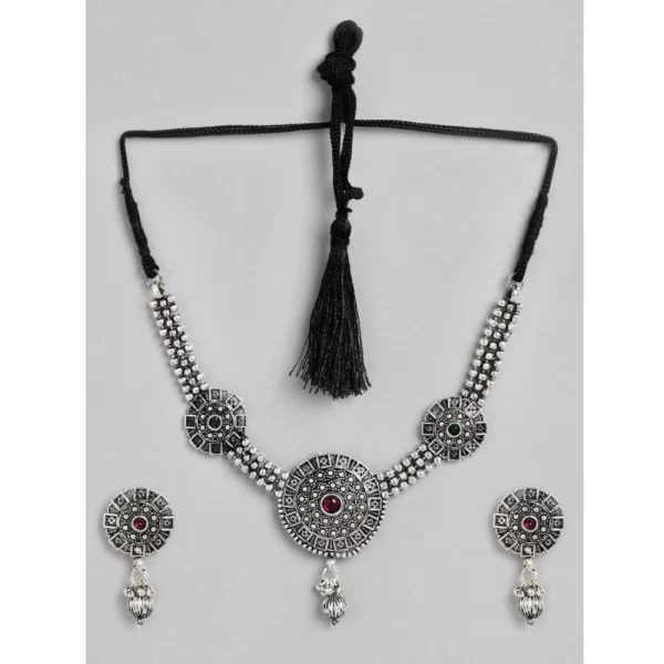 Women's Rose Gold Plated Alloy Necklace & Earings Set (Silver)