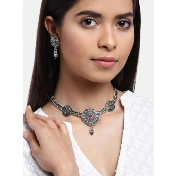 Women's Rose Gold Plated Alloy Necklace & Earings Set (Silver)