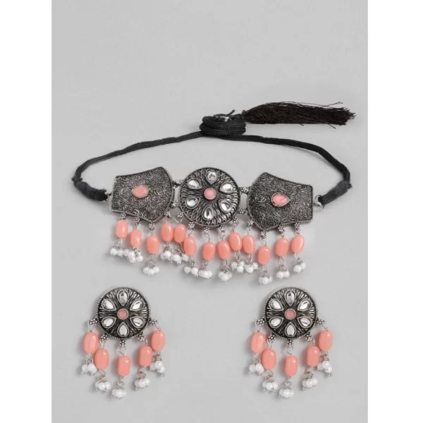 Women's Rose Gold Plated Alloy Necklace & Earings Set (Orange)
