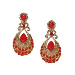 Generic Women’s Rose Gold Plated Alloy Earrings (Gold & Red)