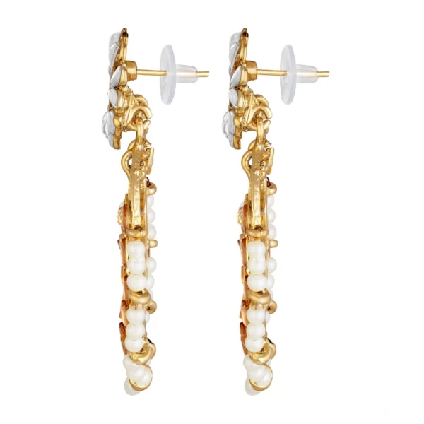 Generic Women's Rose Gold Plated Alloy Kundan Earrings & Mangtikka (White & Gold)