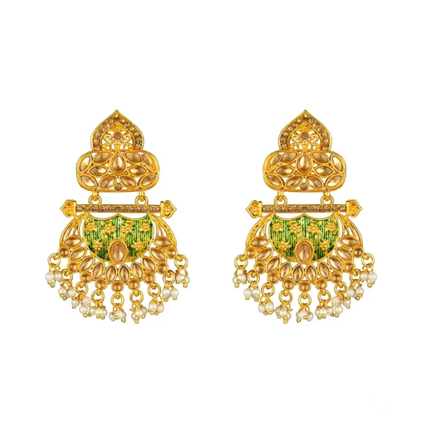 Generic Women's Rose Gold Plated Alloy Kundan Earrings & Mangtikka (Green)