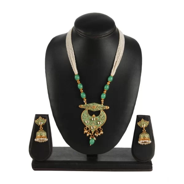 Generic Women's Rose Gold Plated Alloy Necklace & Earings Set (Green)