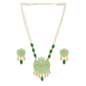 Generic Women’s Rose Gold Plated Alloy Necklace & Earings Set (Green)