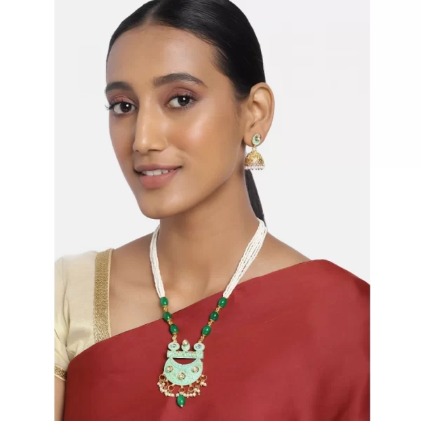 Generic Women's Rose Gold Plated Alloy Necklace & Earings Set (Green)