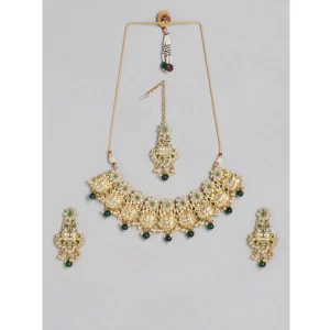 Generic Women’s Rose Gold Plated Alloy Necklace & Earings Set (Green)