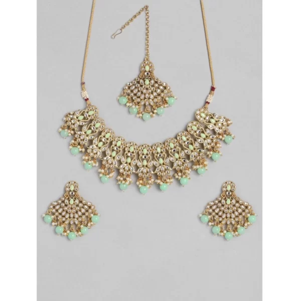 Generic Women's Rose Gold Plated Alloy Necklace & Earings Set (Light Green)