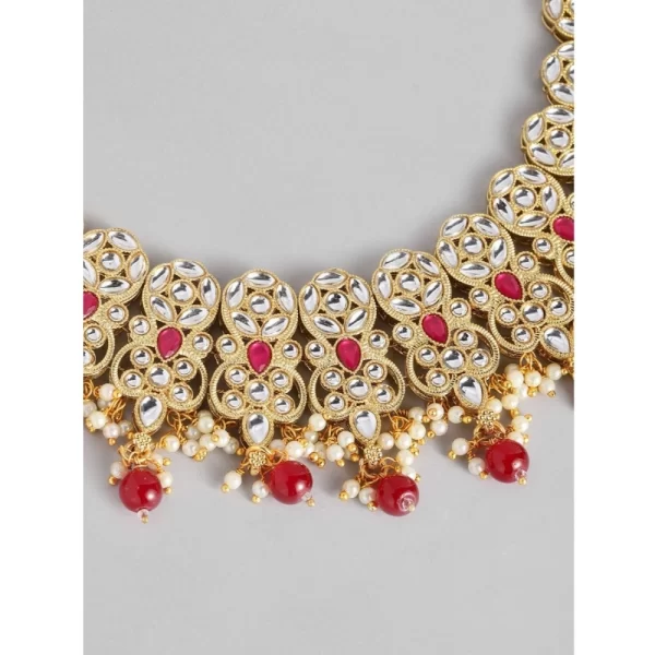 Generic Women's Rose Gold Plated Alloy Necklace & Earings Set (Red)
