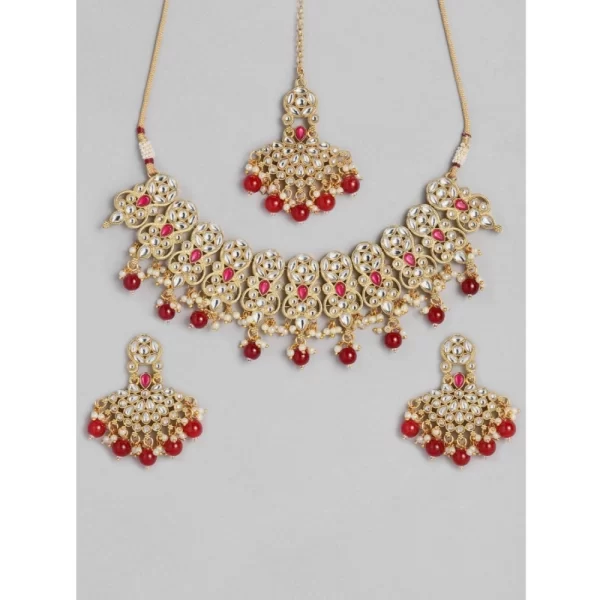 Generic Women's Rose Gold Plated Alloy Necklace & Earings Set (Red)