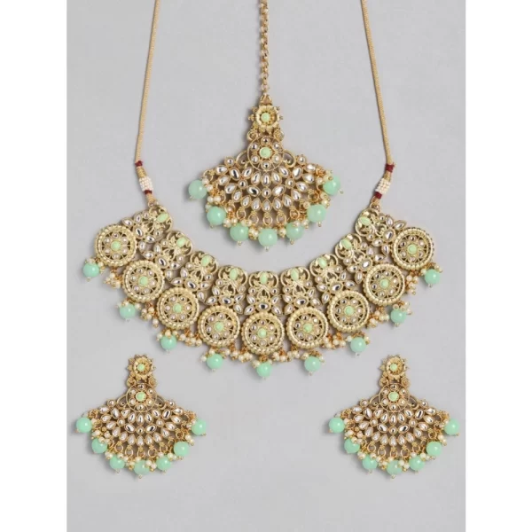 Generic Women's Rose Gold Plated Alloy Necklace & Earings Set (Light Green)