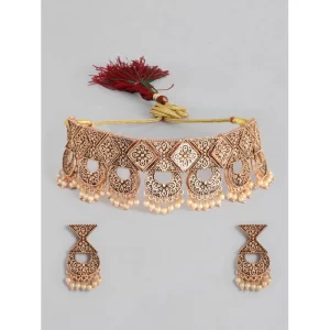 Generic Women’s Rose Gold Plated Alloy Necklace & Earings Set (Gold)