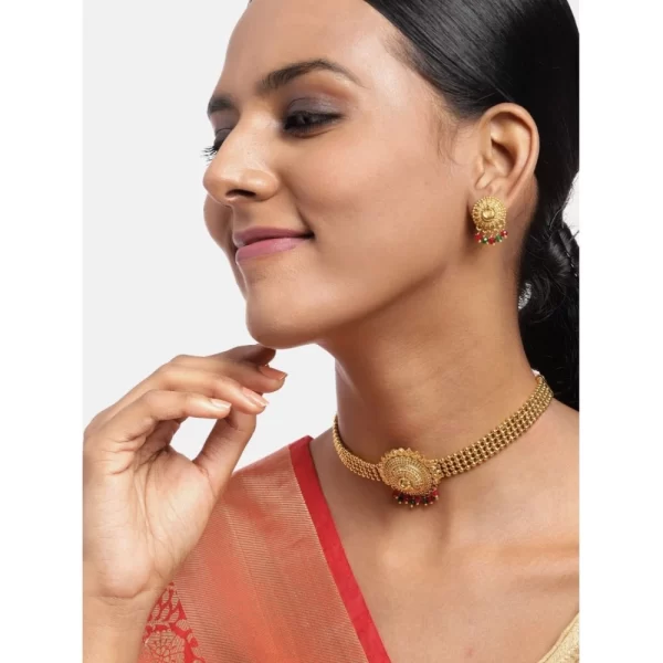 Women's Rose Gold Plated Alloy Necklace & Earings Set (Gold)