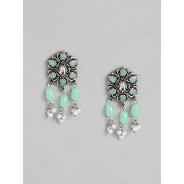 Generic Women's Rose Gold Plated Alloy Necklace & Earings Set (Light Green)
